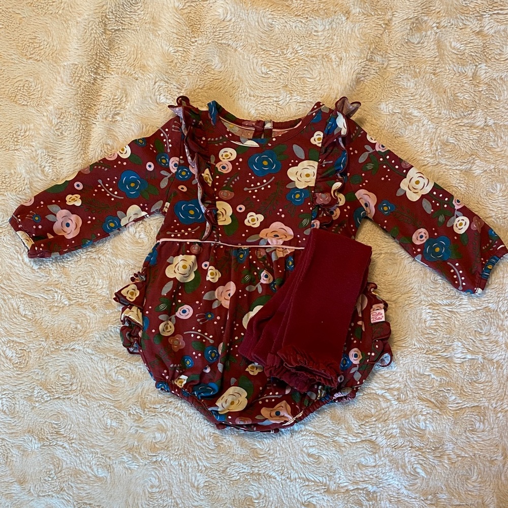 Ruffle Butts Floral Bodysuit - Burgundy and Multicolor